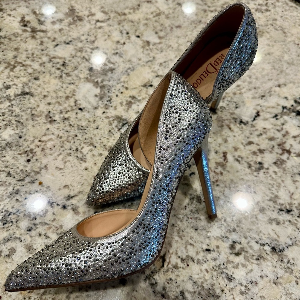 Red Delicious Silver Rhinestone Pointed Toe Heels